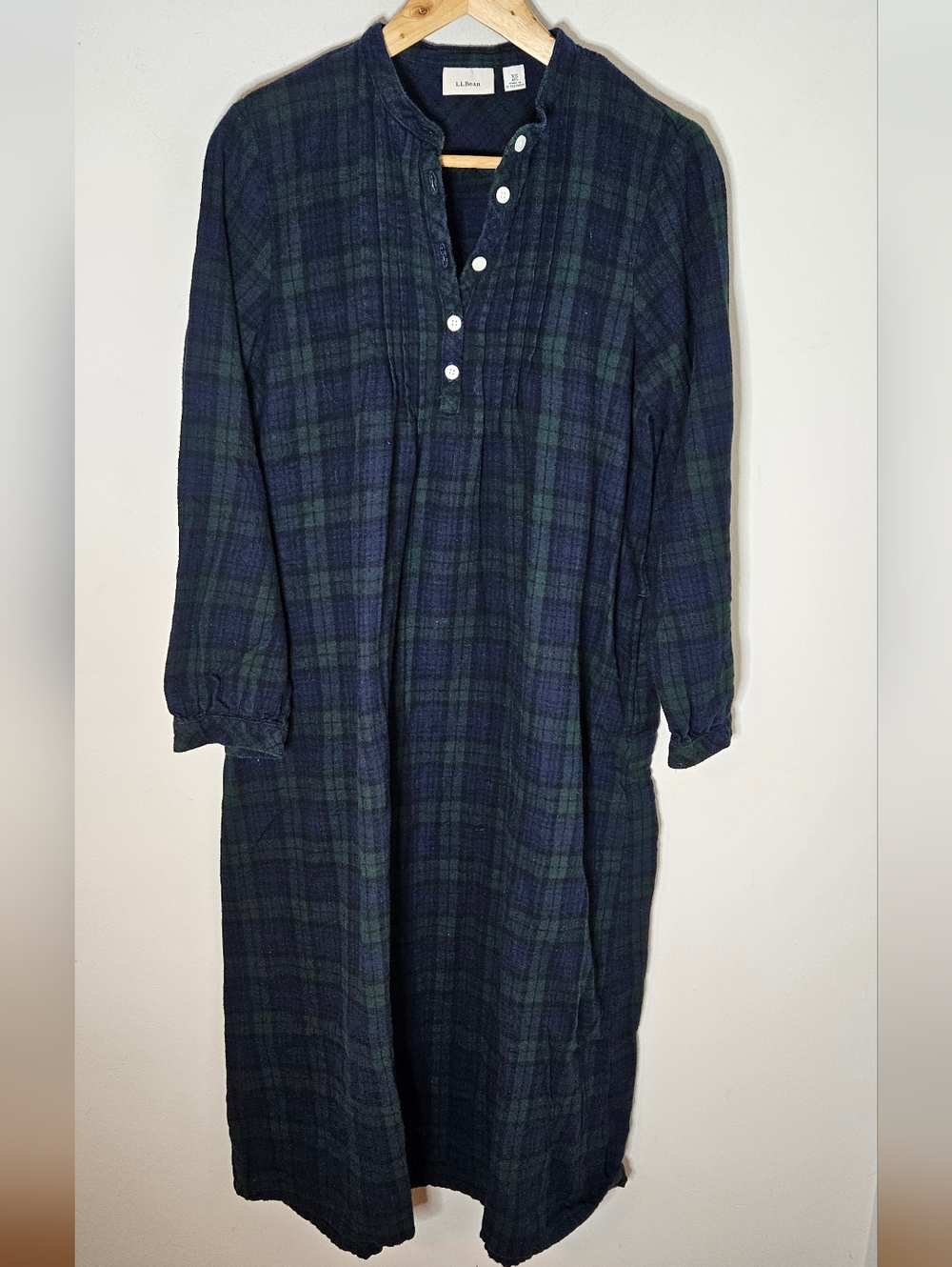 L.L.Bean Women's Scotch Plaid Flannel Nightgown Blue Green Tartan Cotton XS